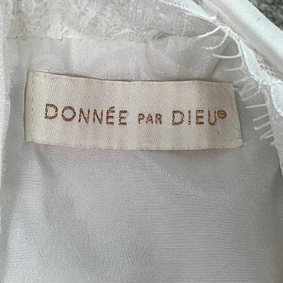 Donnee Par Dieu White Ivory Bridal Dress Lace Long Sleeve Deep V Neck Sz S - Picture 9 of 13